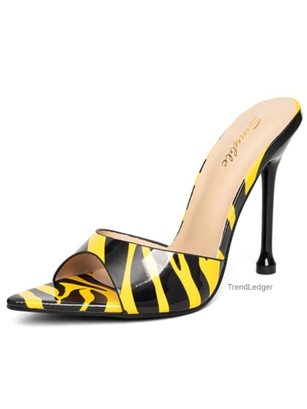 Faux Leather Pointed Toe Stiletto Heel Sandals Slip On Mule Heels